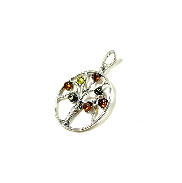 SS Amber Multicolor Tree of Life Pendant