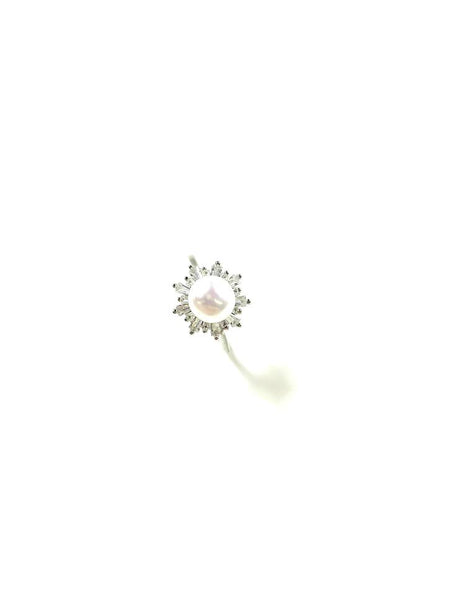 SS Pearl and CZ Sunburst Ring Size 7, 8