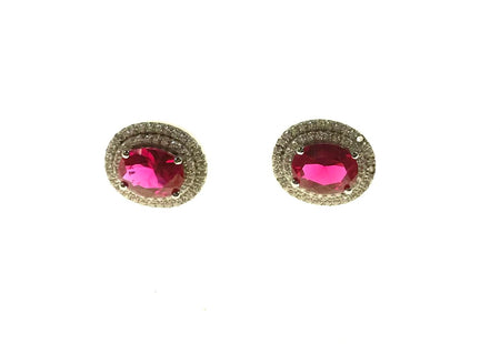 SS Created Ruby Oval and Square Dangle Earrings