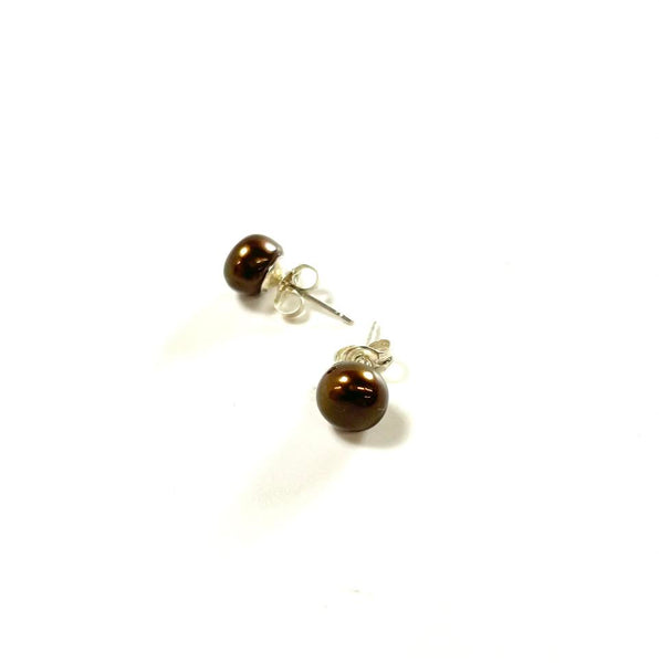 SS Fresh Water Pearl 7mm Chocolate Stud Earrings