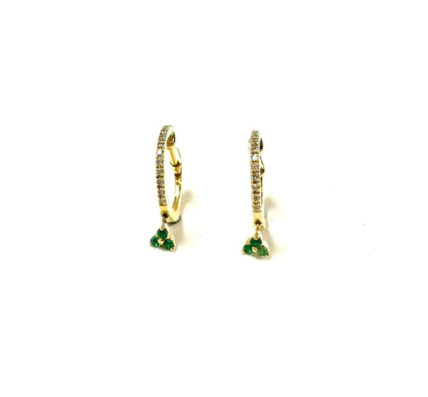 14K Emerald and Diamond Huggie Hoop Earrings
