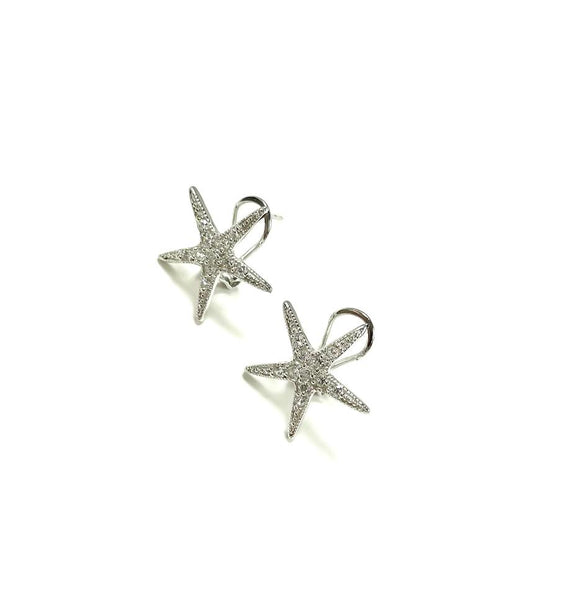 SS CZ Starfish Omega Back Earrings