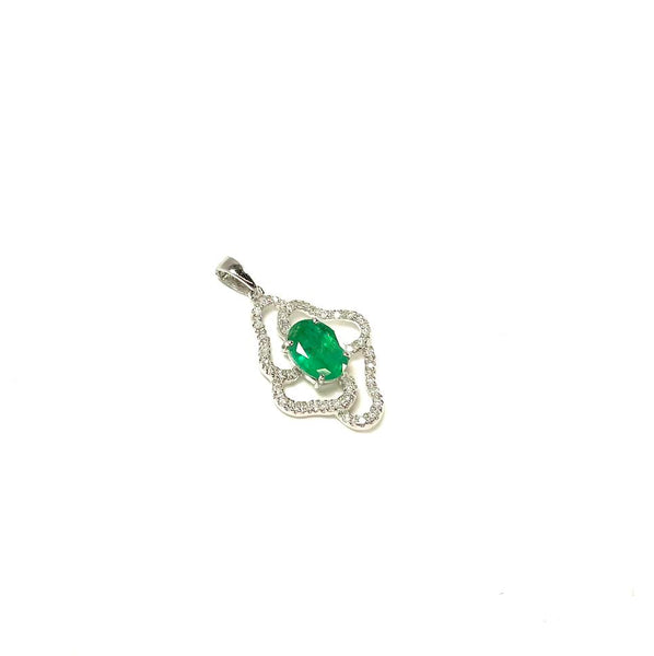 14KW Emerald and Diamond Freeform Flower Pendant