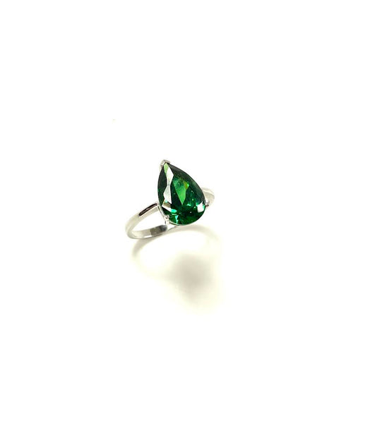 SS Created Emerald Pear Ring Size 8,9