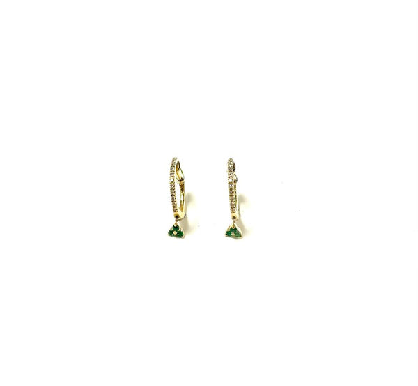 14K Emerald and Diamond Huggie Hoop Earrings