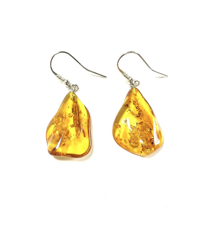 SS Amber Wavy Nugget Pear Earrings