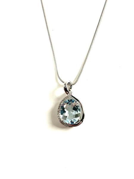 14KW Aquamarine and Diamond Oval Twist Necklace