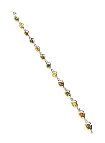 SS Amber Multicolor Pear Bezel Bracelet