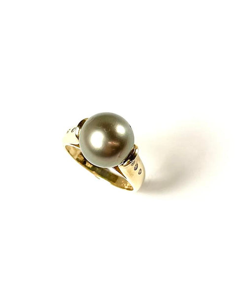 14K Tahitian Pearl and Diamond Ring Size 7