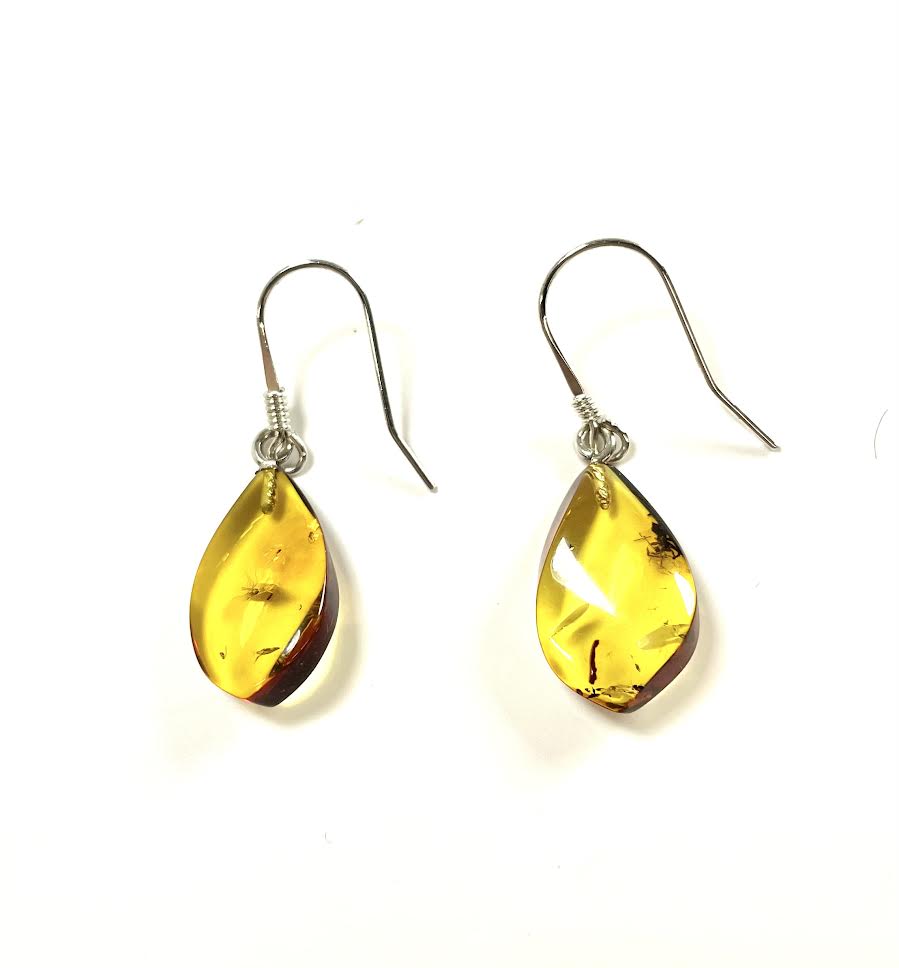 SS Amber Orange Twisted Pear Dangle Earrings