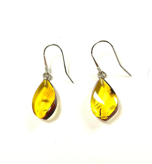 SS Amber Orange Twisted Pear Dangle Earrings