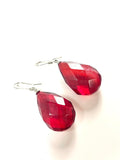 SS Amber Faceted Pear Dangle Earrings