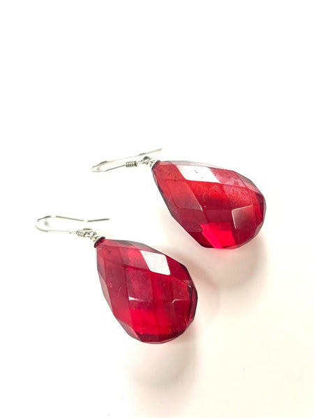 SS Amber Faceted Pear Dangle Earrings