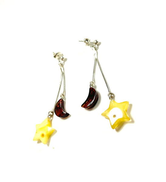 SS Amber Moon and Star Dangle Earrings