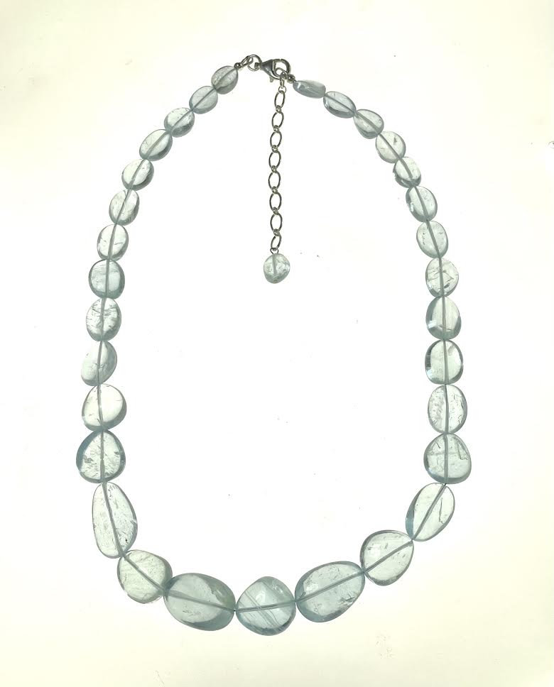 SS AAA Aquamarine Beaded Adjustable Necklace