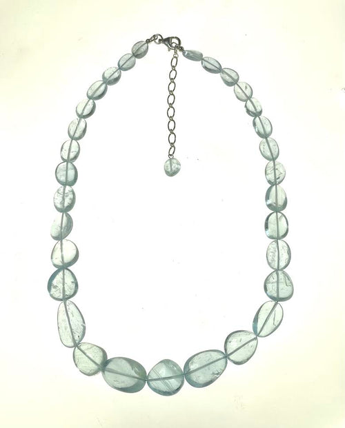 SS AAA Aquamarine Beaded Adjustable Necklace