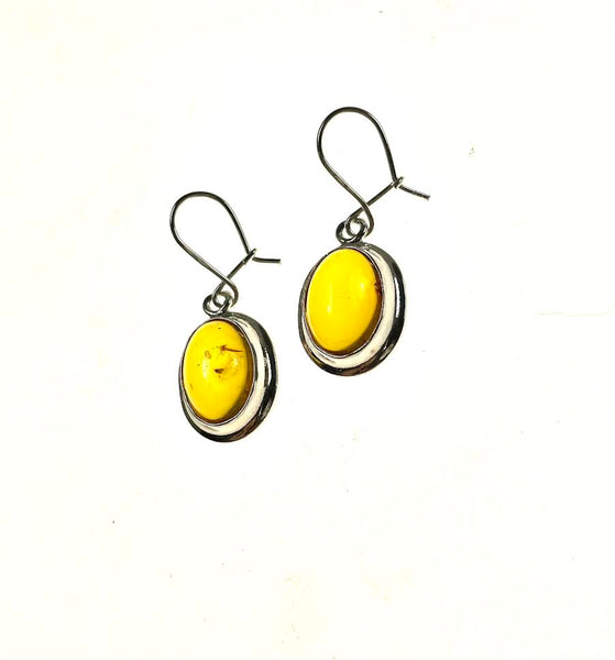 SS Amber Oval Bezel Earrings