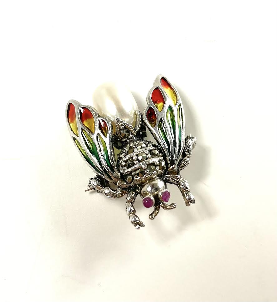 SS Pearl Enamel Bee Pin/Pendant