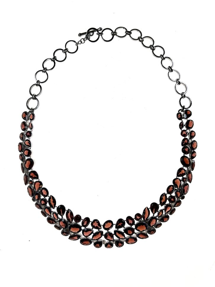 SS Garnet Three Row Toggle Necklace