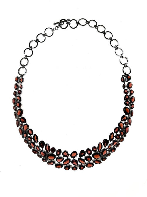 SS Garnet Three Row Toggle Necklace