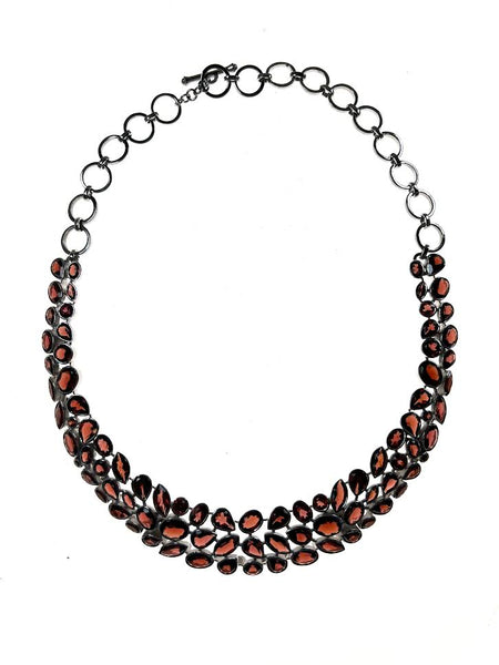 SS Garnet Three Row Toggle Necklace