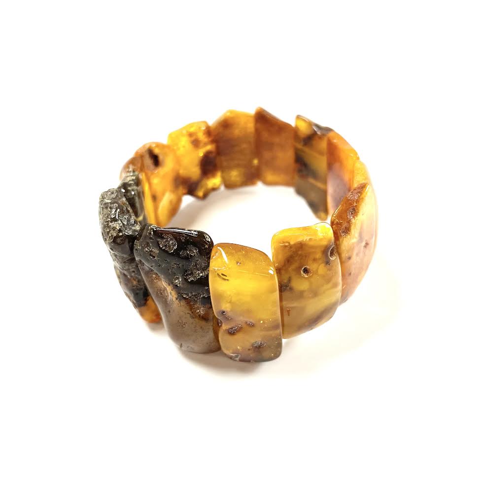 Butterscotch Amber Nugget Elastic Wide Bracelet