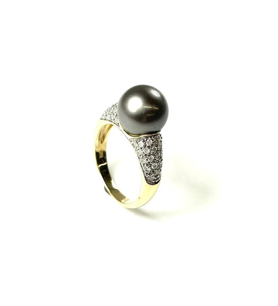 14K Cultured Pearl and Diamond Ring Size 7