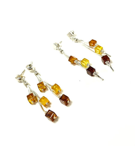 SS Amber Multicolor Carved Flower Earrings