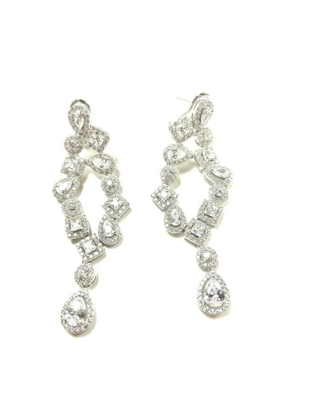 SS CZ Multi-Shape Two Row Dangle Earrings