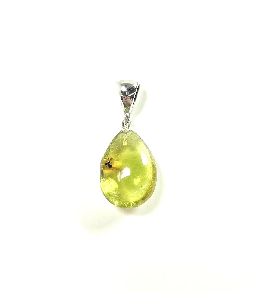 SS Caribbean Amber Pear Pendant with Fossilized Insect