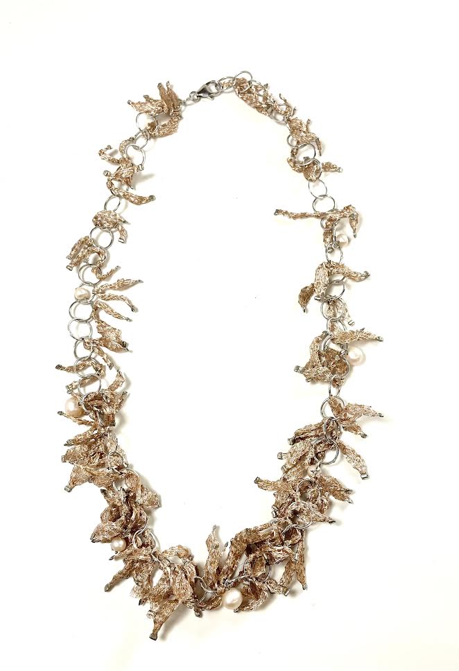 SS Bronze and Pearl Woven Necklace