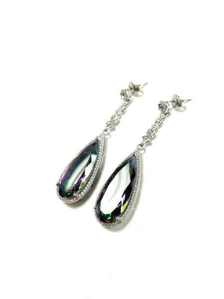 SS Mystic Topaz and CZ Pear Dangle Earrings