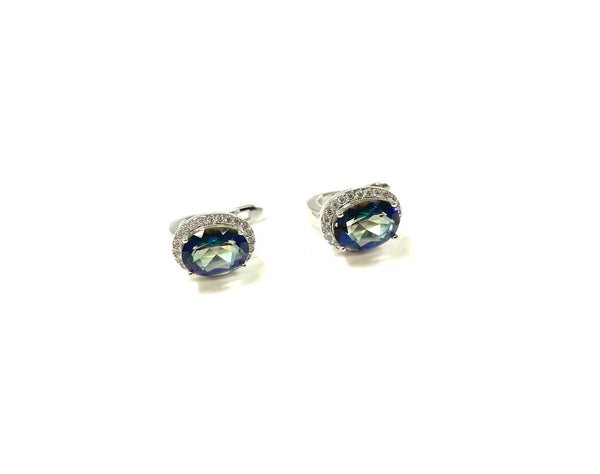 SS Neptune Garden Topaz and CZ Oval Earrings