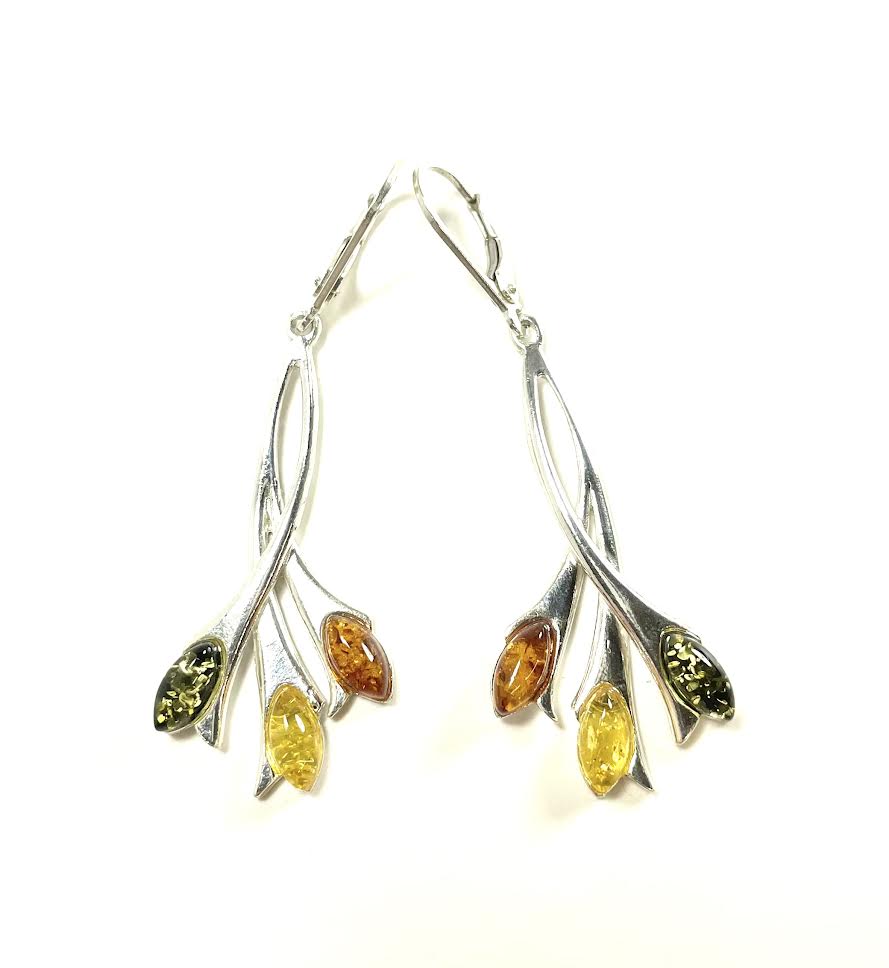 SS Amber Multicolor Three Ribbons Dangle Earrings