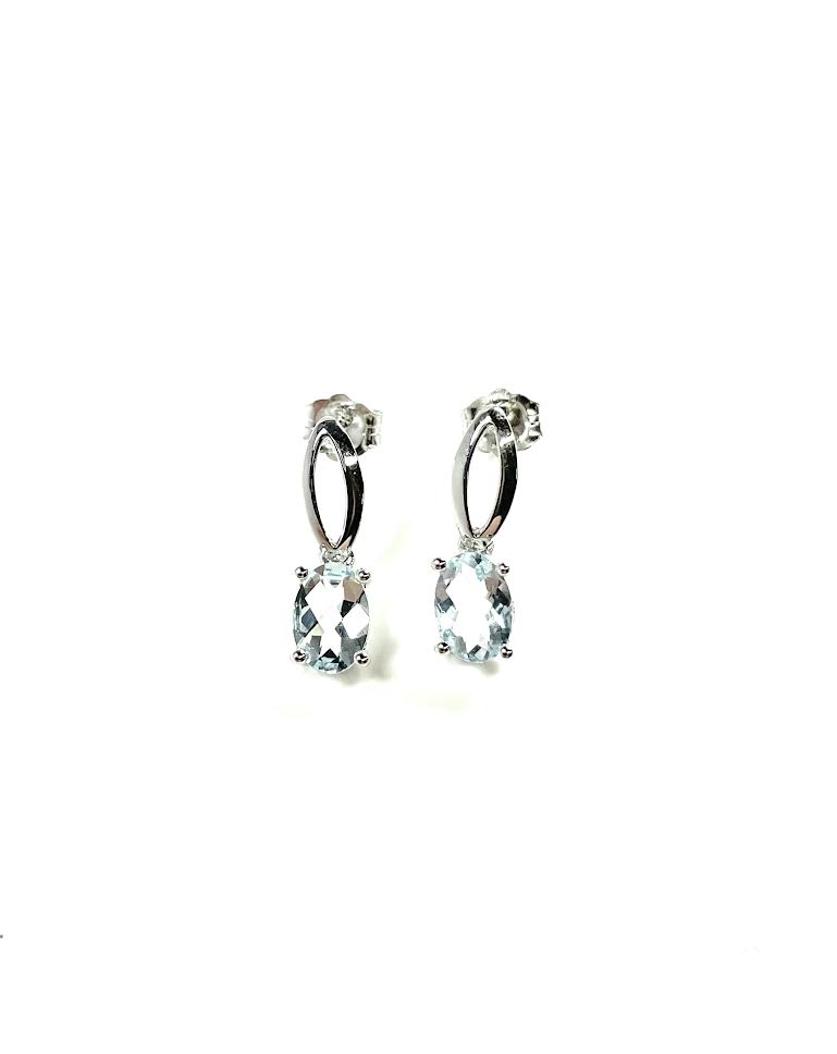 14KW Aquamarine Oval Drop Earrings