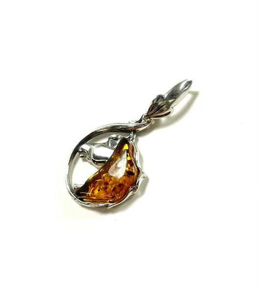 SS Amber Horse Head Round Pendant
