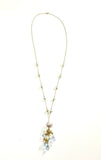 18K Pearl, White and Blue Topaz Drop Necklace