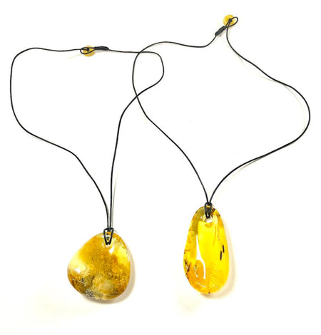 Butterscotch Amber Nugget Leather Drop Necklace