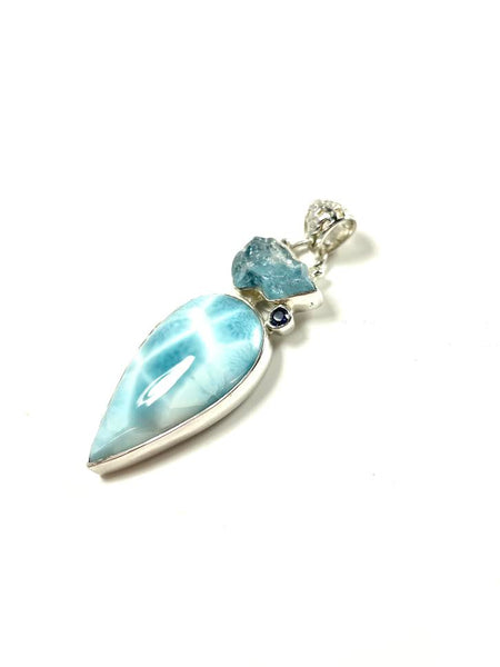 SS Larimar and Rough Blue Topaz Pendant