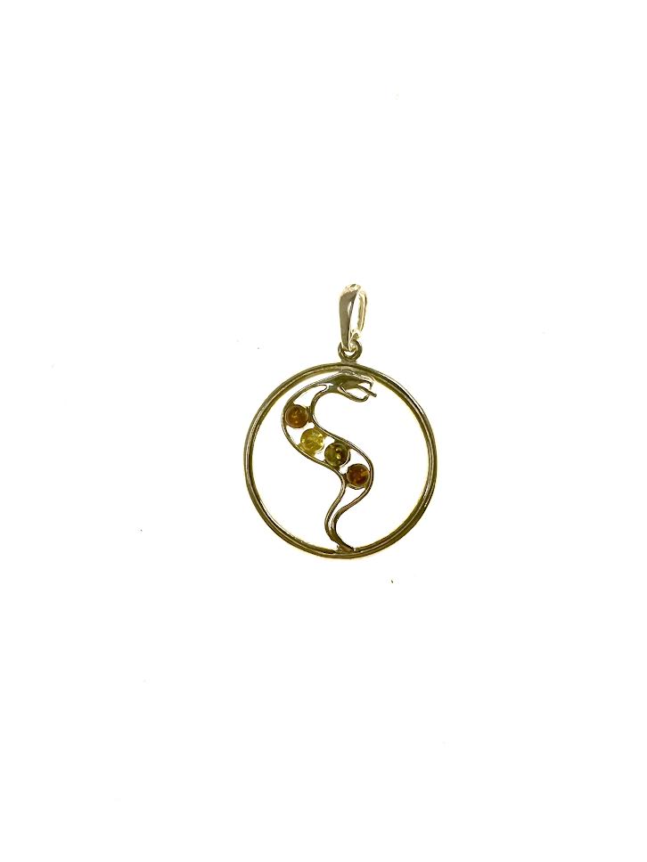 SS Amber Snake in Circle Pendant