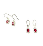 SS Created Ruby Oval and Square Dangle Earrings