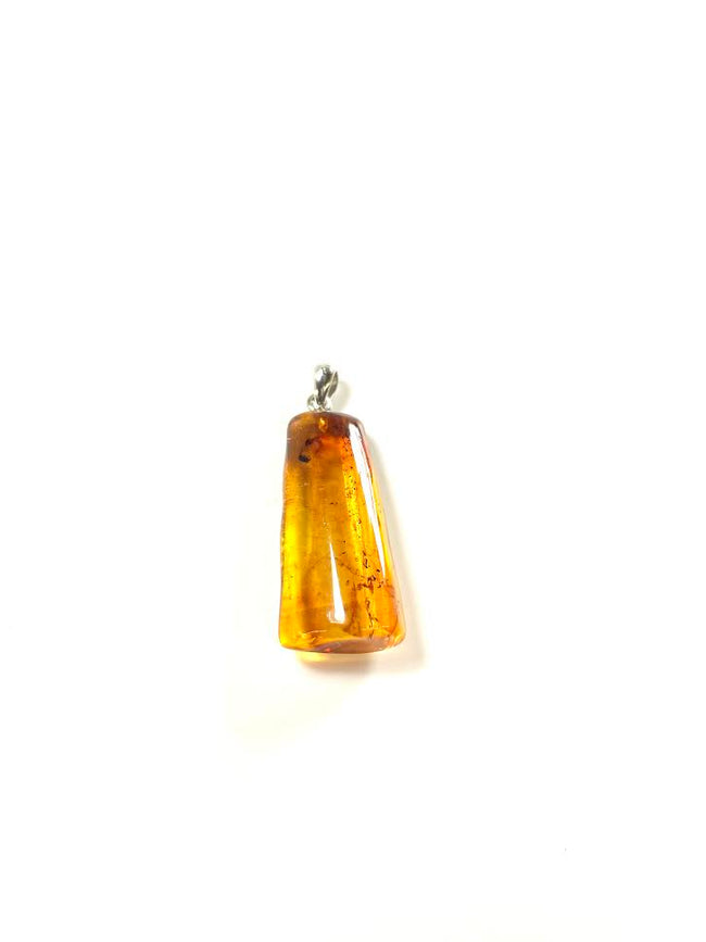 SS Amber Rough Rectangle Pendant