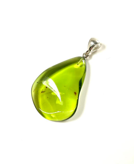 SS Amber Pear Pendant with Visible Insect