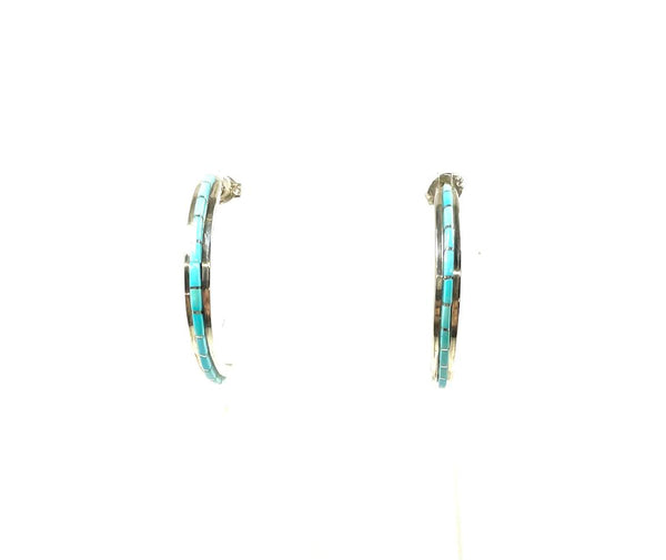 SS Turquoise Inlay Demi Hoop Earrings