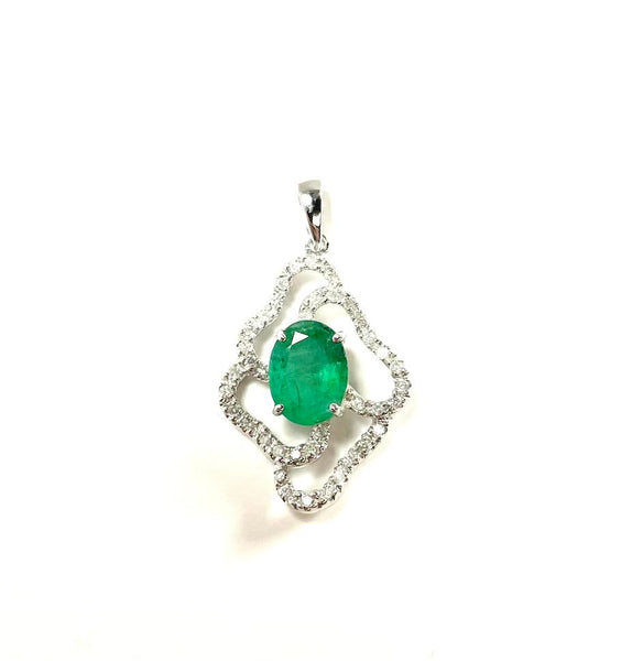 14KW Emerald and Diamond Freeform Flower Pendant