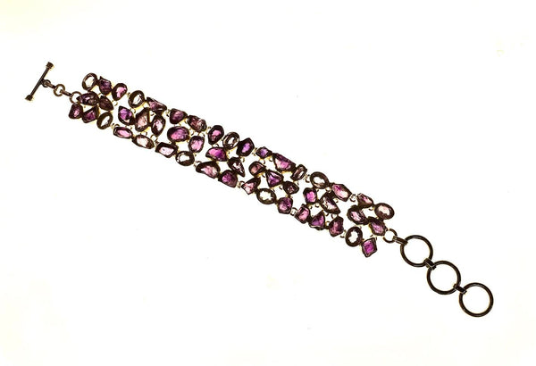 SS Amethyst Rough and Faceted Three Row Bracelet