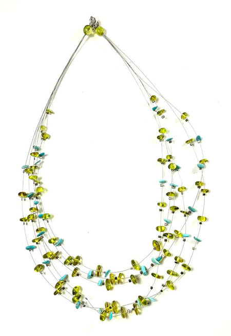Carved Amber Barrel and Biwa Stick Pearl Necklace