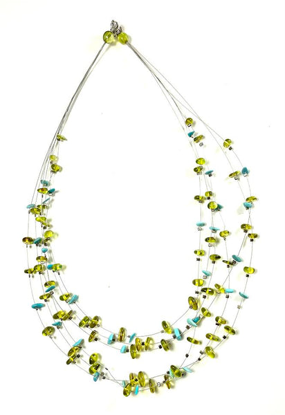 SS Caribbean Amber and Turquoise 6 Strand Wire Necklace