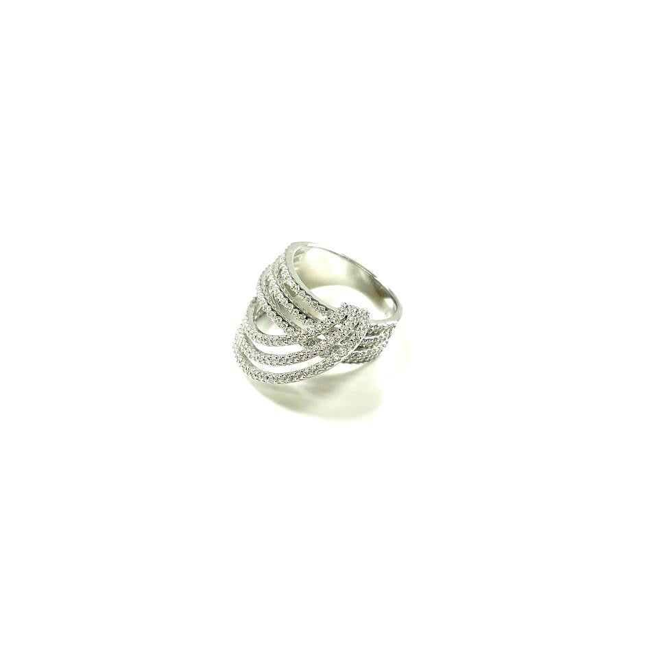 SS CZ Multirow Crossover Ring Size 8