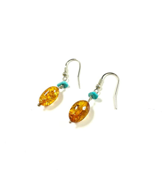 SS Amber and Turquoise Dangle Earrings